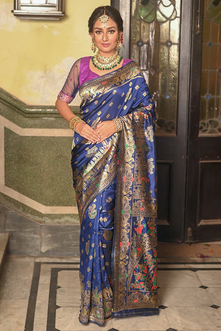 Buy Navy Sarees for Women by Crown Threads Online | Ajio.com